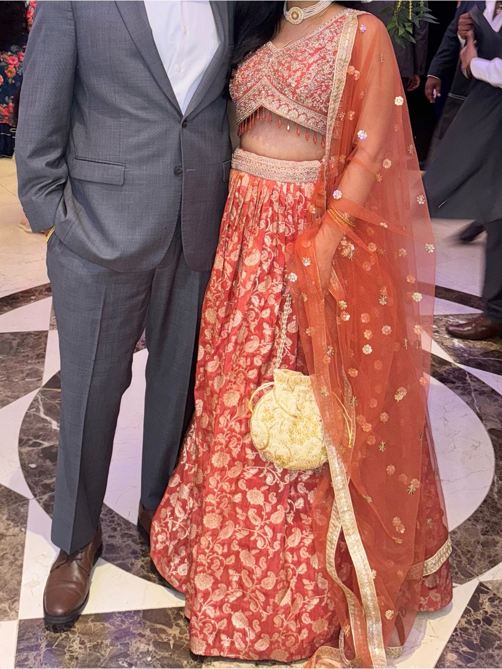 Brocade Orange Lehenga